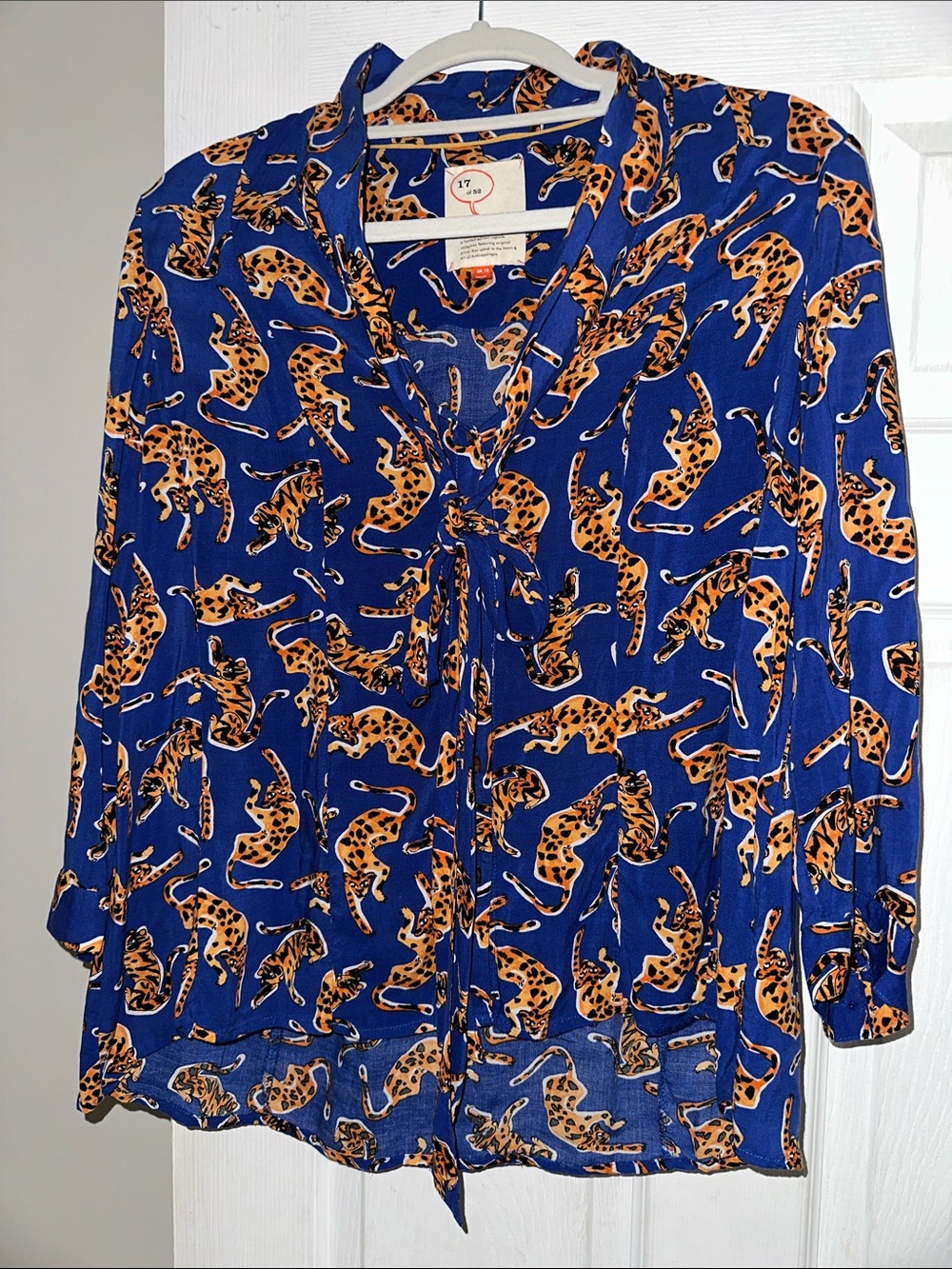 EUC! Anthropologie Tiger Print Tie-Neck Blouse 17 of 52